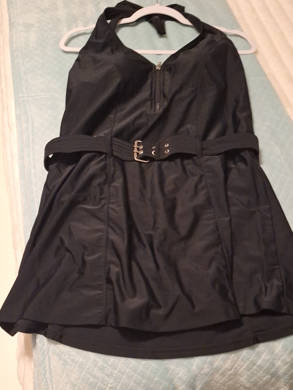 VENUS Black Zipper Halter Swimdress  with Belt